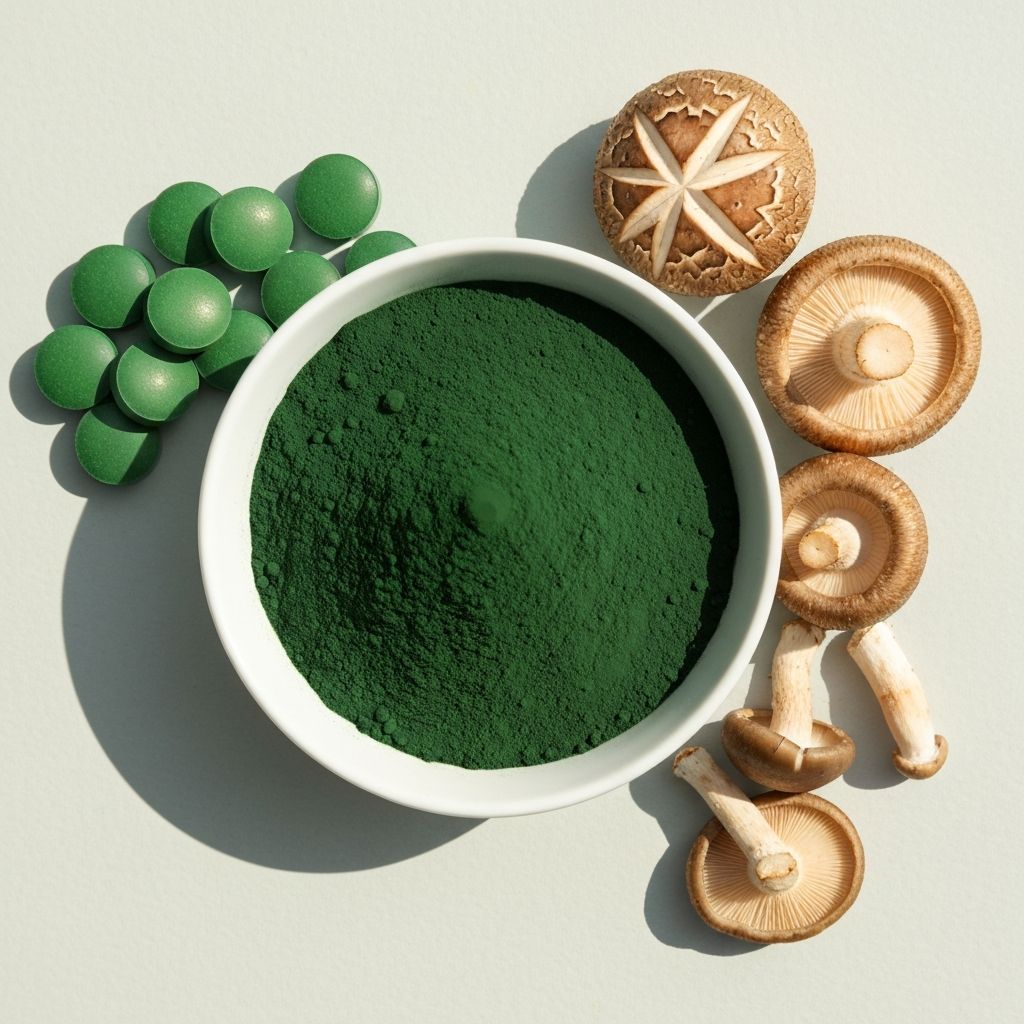 Spirulina, grzyby shiitake, grzyby podgrzybki