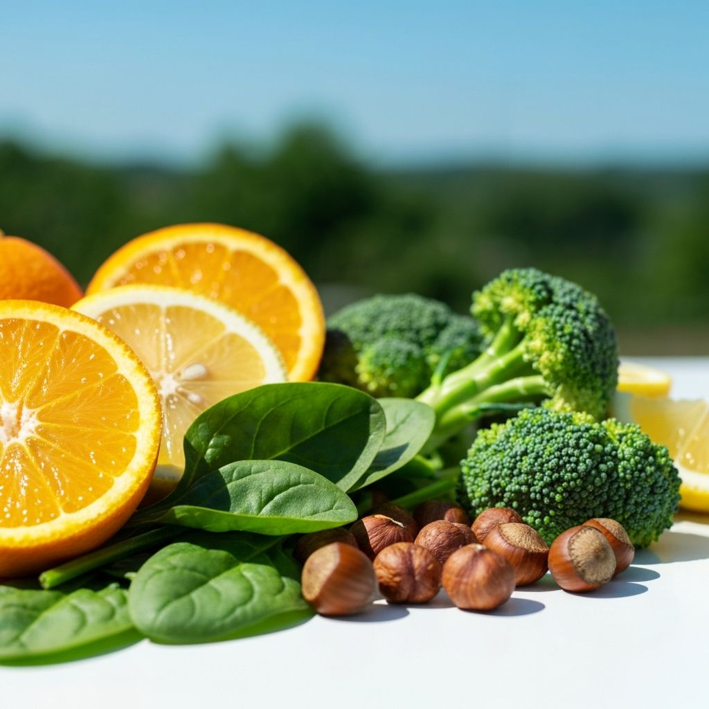 Świeże składniki - cytrusy, szpinak, brokuły, orzechy